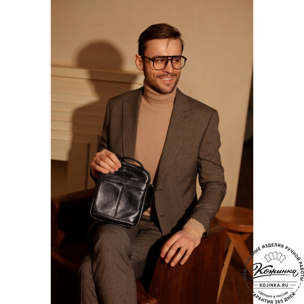 Мужская кожаная сумка "Вальтер" (чёрная)